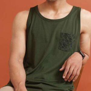 DAMENSCH Men Solid Cotton Regular Fit Pocket Print Tank Top