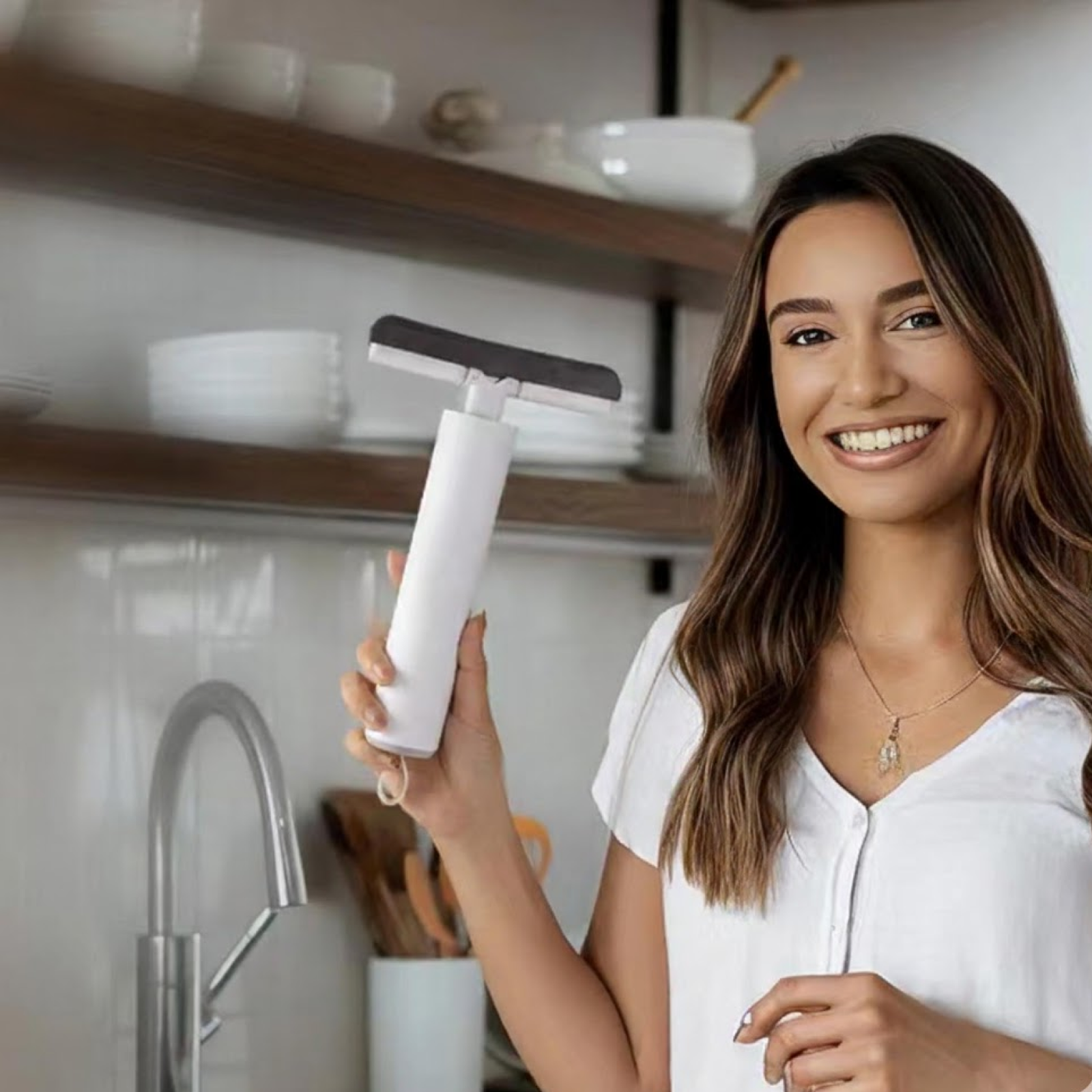 Portable Self-Squeeze Short Mop, with 1 Cotton Head, Bathroom Kitchens Table