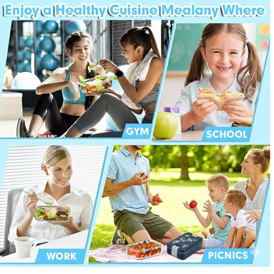 Leak-Proof Airtight Lunch Box with Spoon, 2 Compartments