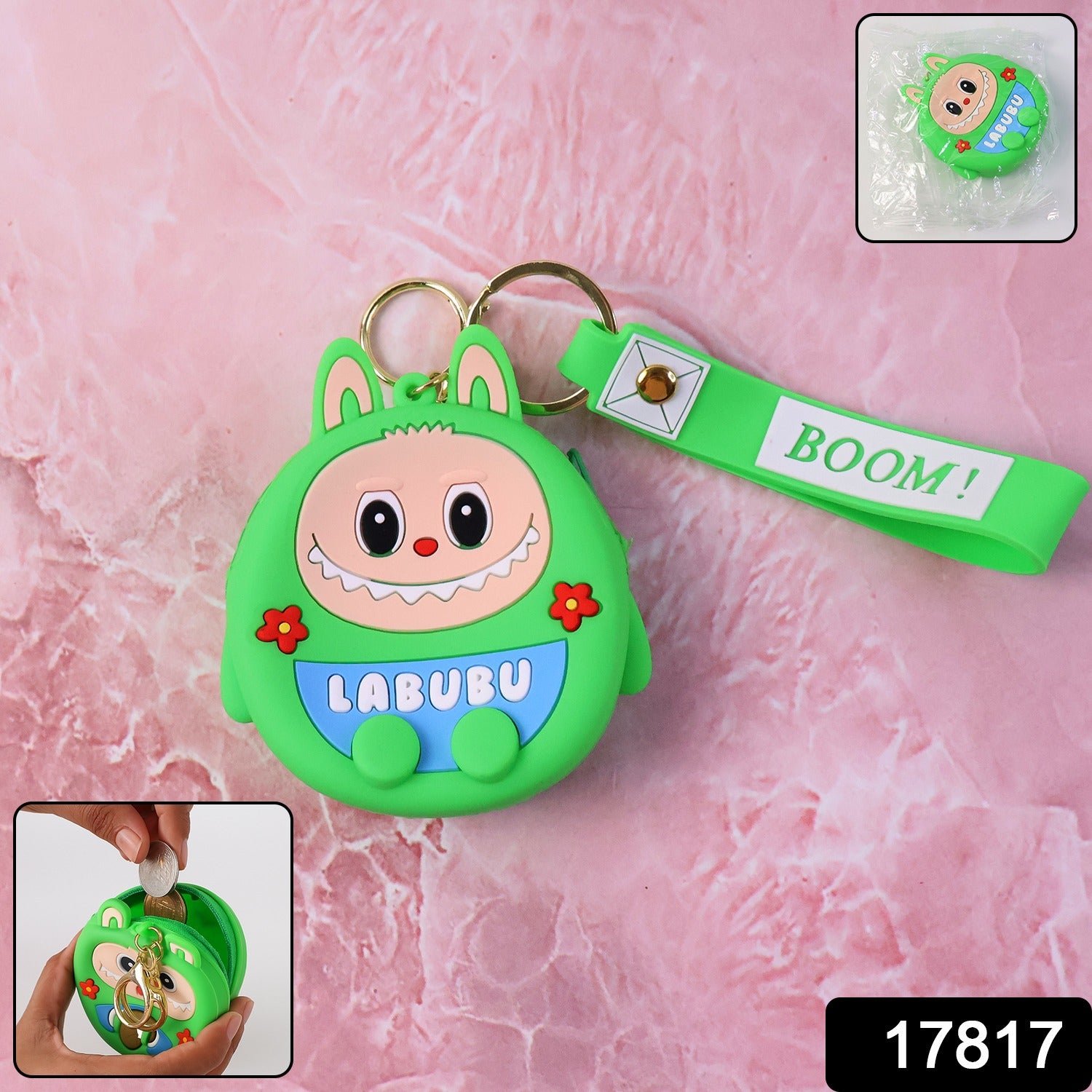 Cute Cartoon Character Coin Pouch with Keychain & Wrist Strap