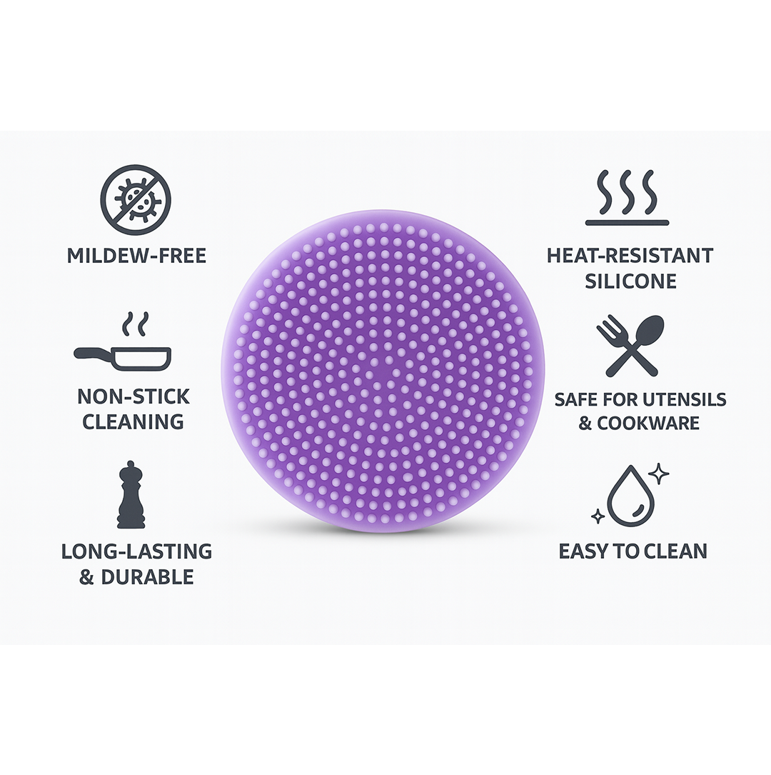 Silicone Dish Scrubber Sponge Mildew Free, Non Stick, Heat Resistant