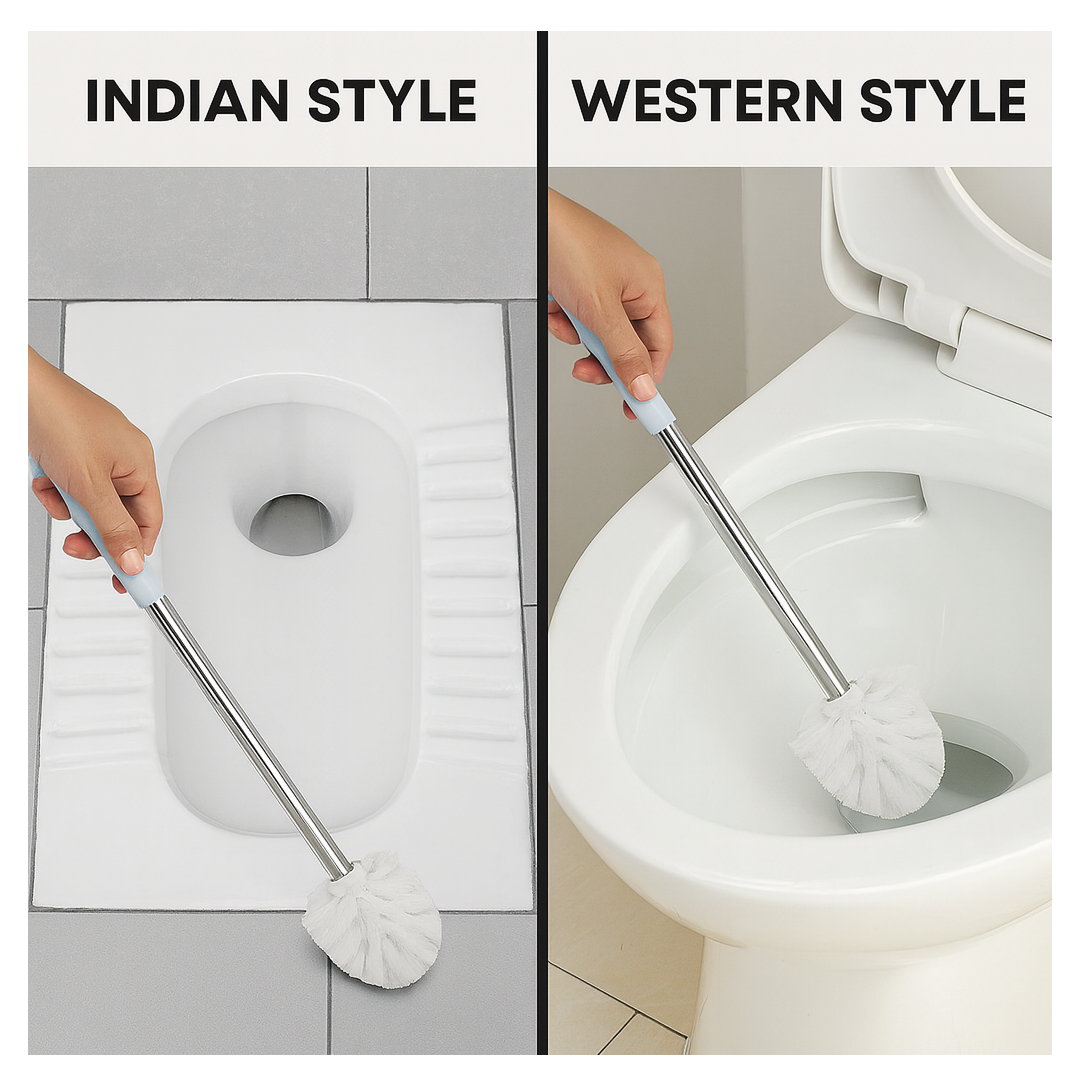 Toilet Plastic Brush with Holder Stand Western and Indian Toilet Bathroom Cleaning