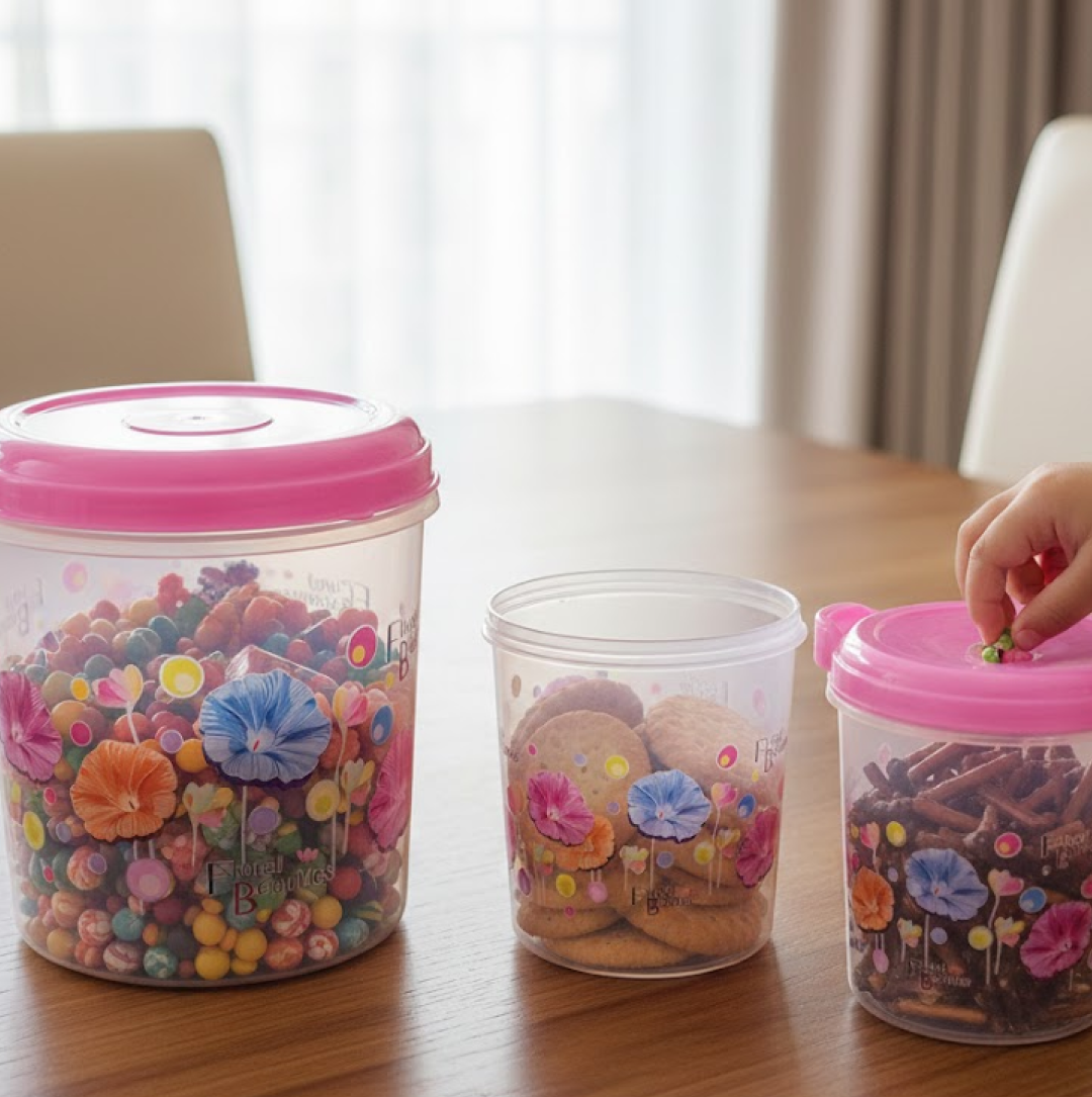 Plastic Transparent Container Air Tight Dabba Set (3000ml, 2000ml, 1000ml, 750ml, 500ml)