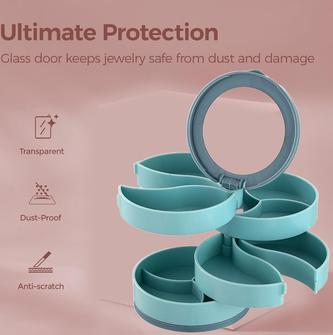 4 Layers Jewellery Box, 360 Degree Rotating Jewelry Box, Jewelry and Earring Organizer Box with Mirror, Accessory Storage Box, Travel Decor Portable Jewelry Case Ornaments Storage Box Necklace Jewelry Organizer Jewelry Organizer Box