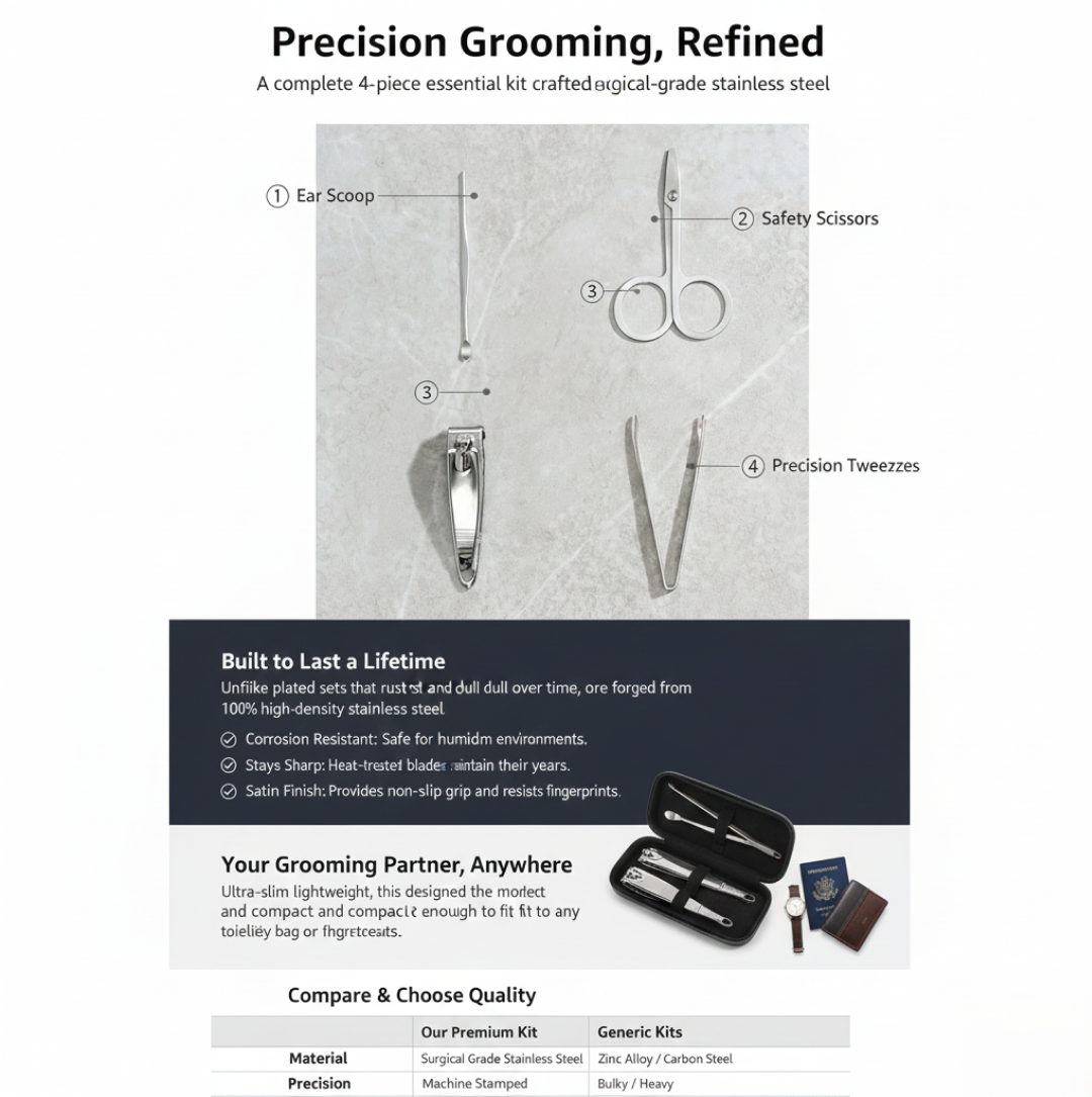 Mini Nail Clipper Set With Plastic Storage Case, (4 Pc Set)