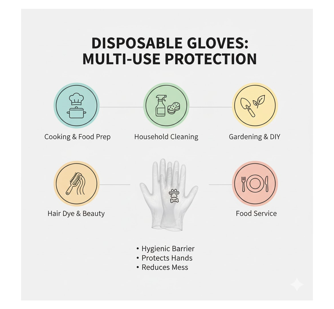 Large Disposable Gloves (100 Pcs): Clear Plastic, Multipurpose