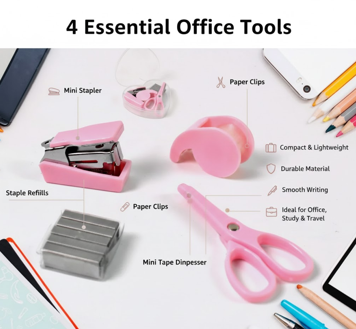 Mini Office Stationery Set (4 Pcs Set)
