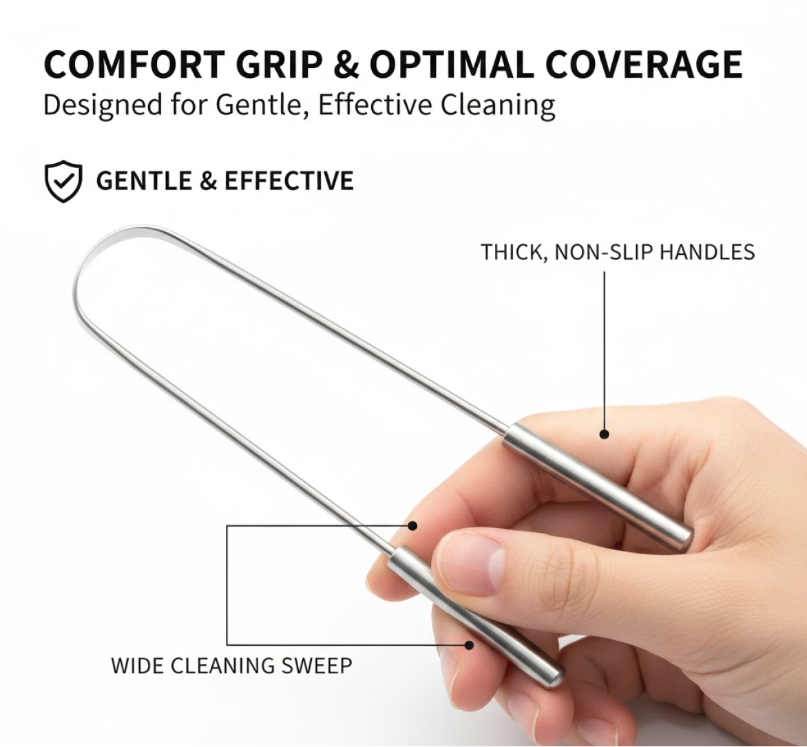 Tongue Cleaner For Kids & Adults | Tongue Scraper For Bad Breath, Maintain Oral Hygiene for Daily Use | for Fresh Breath & Bacteria Removal | Improved Taste (Steel, Copper, Tongue Cleaner / 1 Pc)