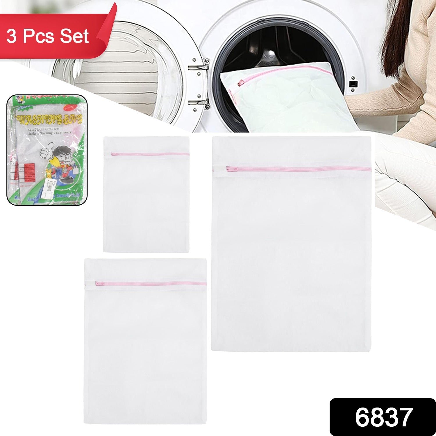 Reusable and Durable Zip Mesh Laundry Bag 3 Different Size (3 Pcs Set)