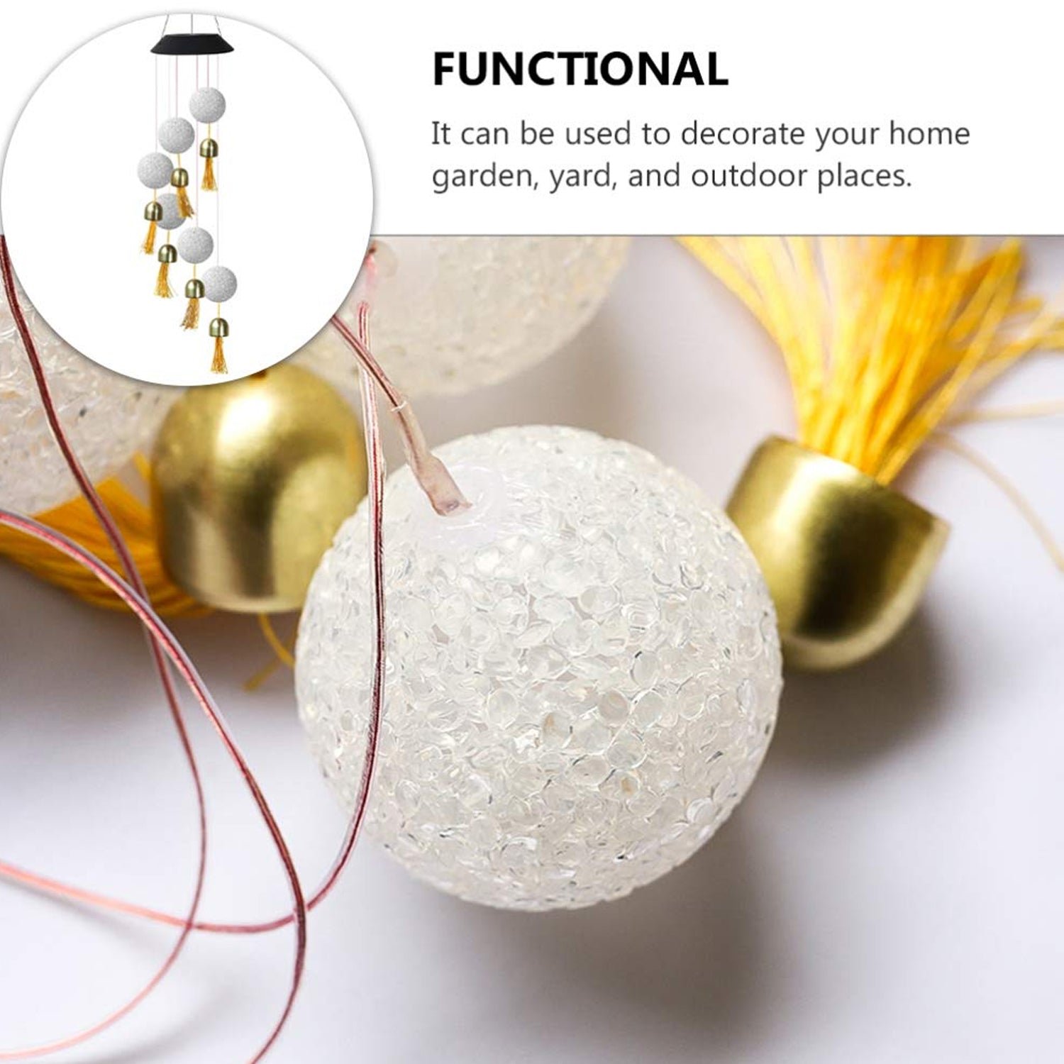 Solar Crystal Ball Wind Chime, Color Changing Solar Powered LED Hanging Wind Chime