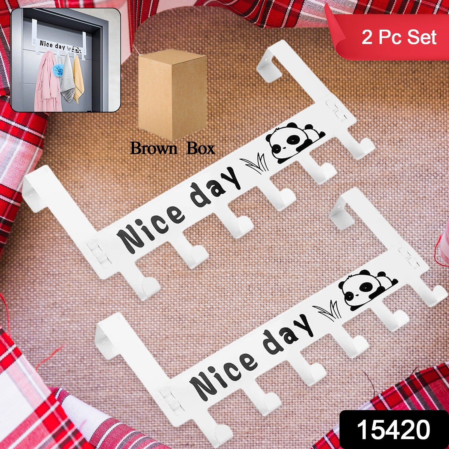 Heavy-Duty Carbon Steel Door Hook Hanger Rack (2 pc / 6 Hook / White)