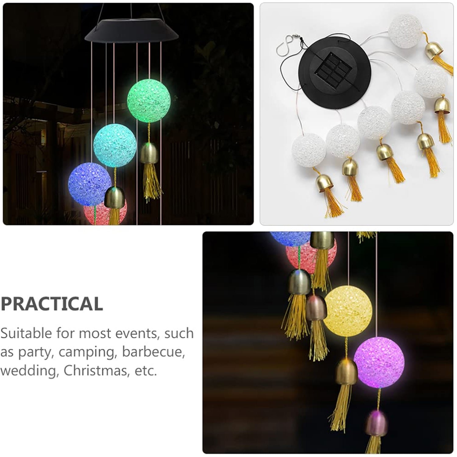 Solar Crystal Ball Wind Chime, Color Changing Solar Powered LED Hanging Wind Chime
