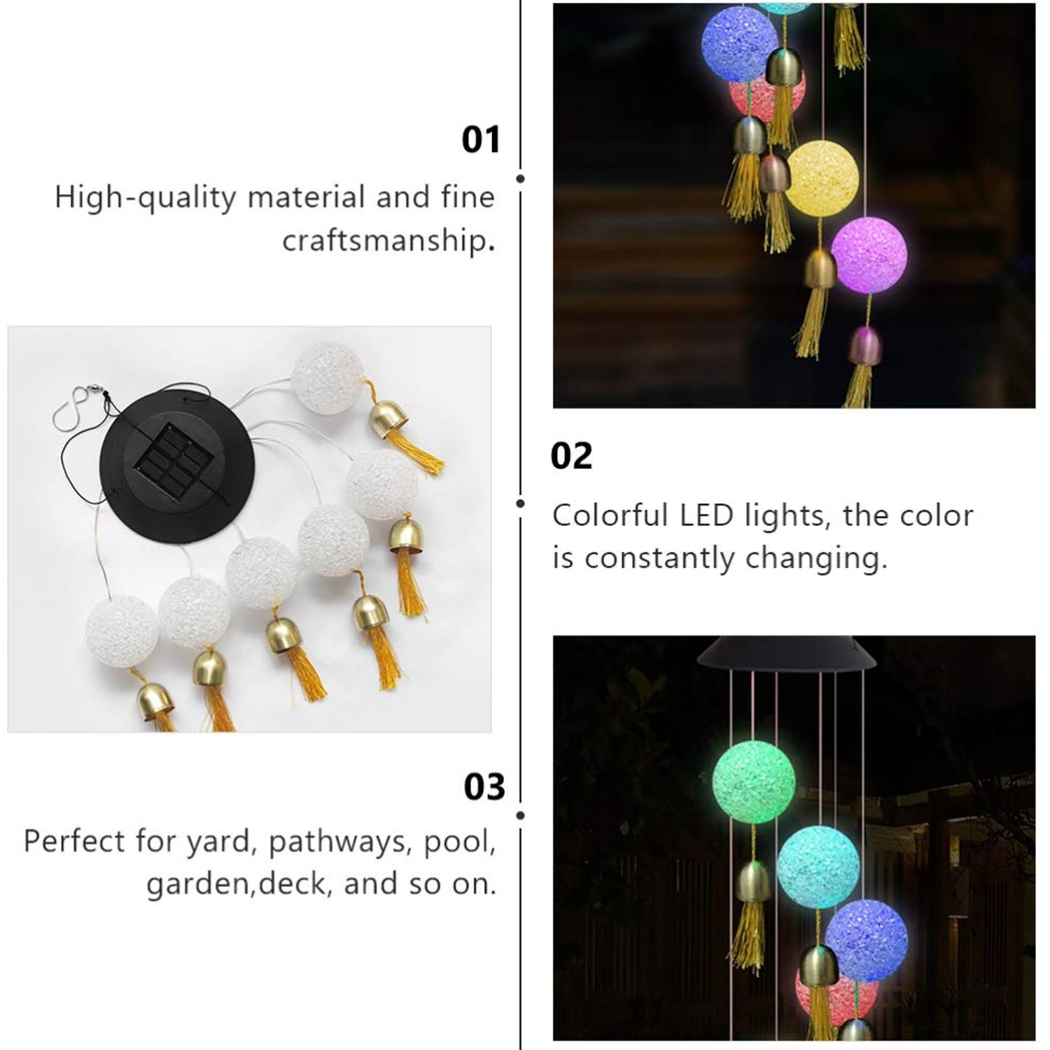 Solar Crystal Ball Wind Chime, Color Changing Solar Powered LED Hanging Wind Chime