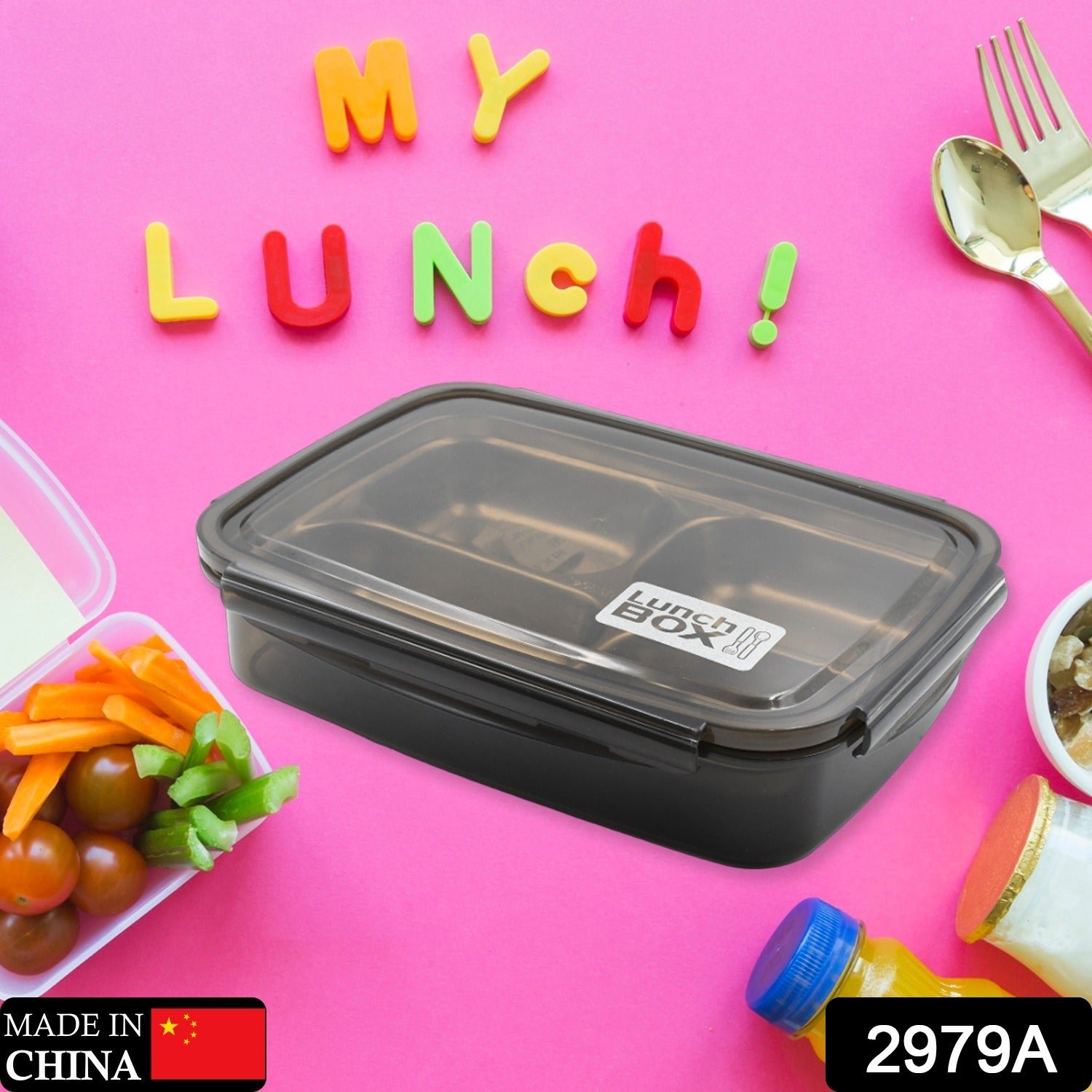 Black Transparent 4 Compartment Lunch Box for Kids and adults For Office, Travel, School