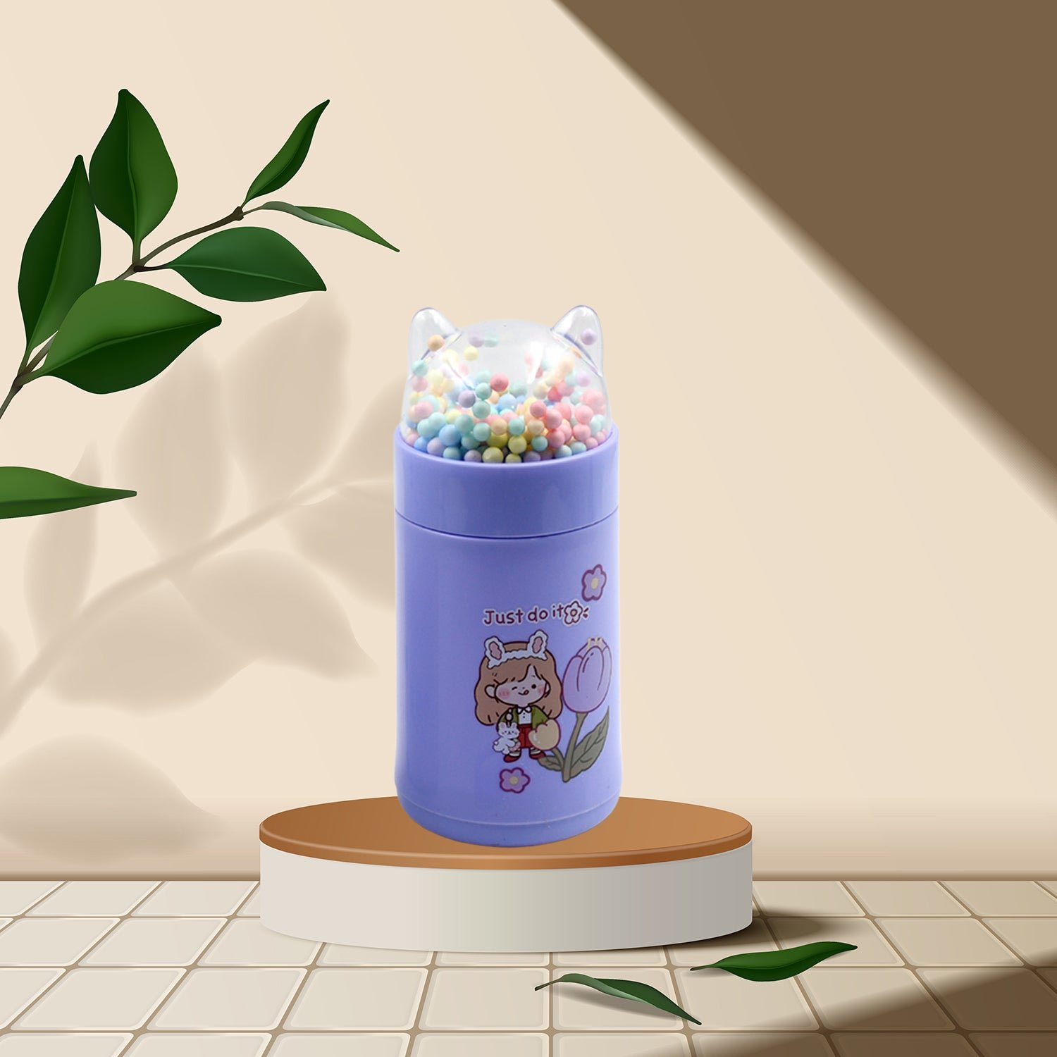Girl Glass Water Bottle for School with Kid Sparkle Strap Cat 350ml (MOQ :- 75 pc)