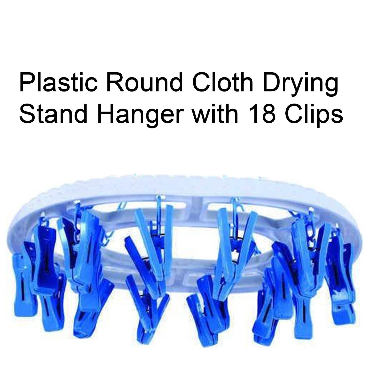 Plastic Round Cloth Drying Stand Hanger with 18 Clips (Multicolour)