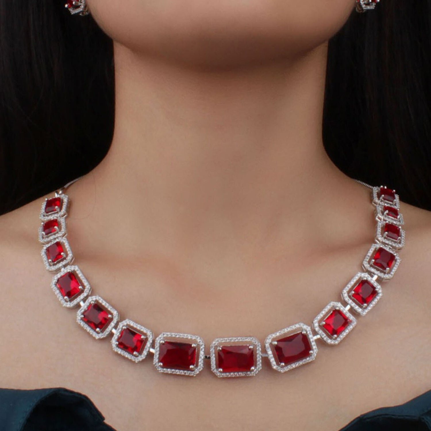 Diamond Necklace and Earrings Set (1 Set / Mix Color)
