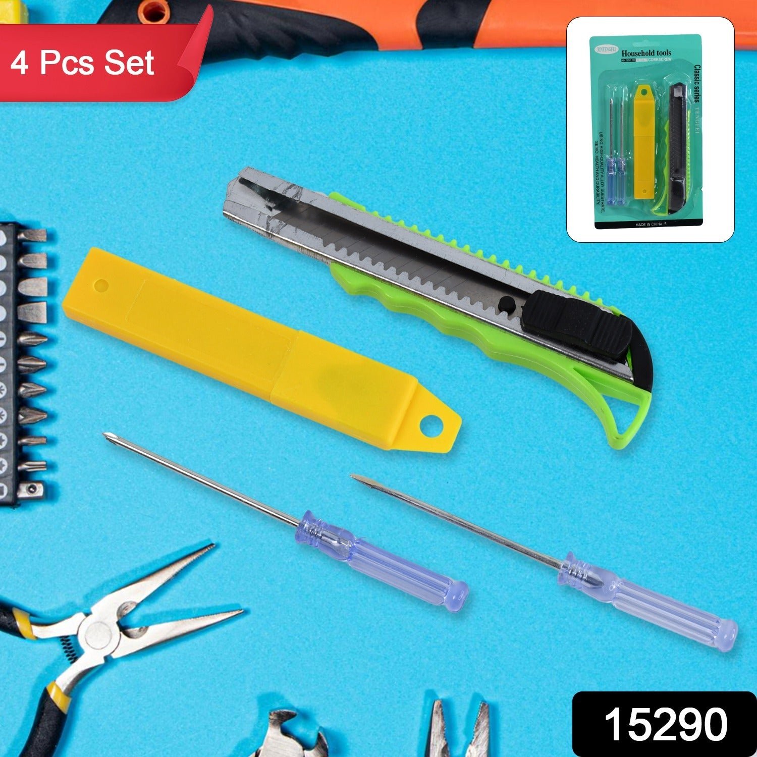 Heavy Duty Working Cutter Knife replacement blade, 2 Screwdriver Hand Tool (4 Pc Set)