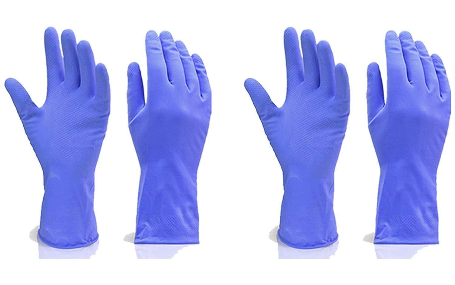 Flock line Reusable Rubber Hand Gloves (Blue) - 1pc