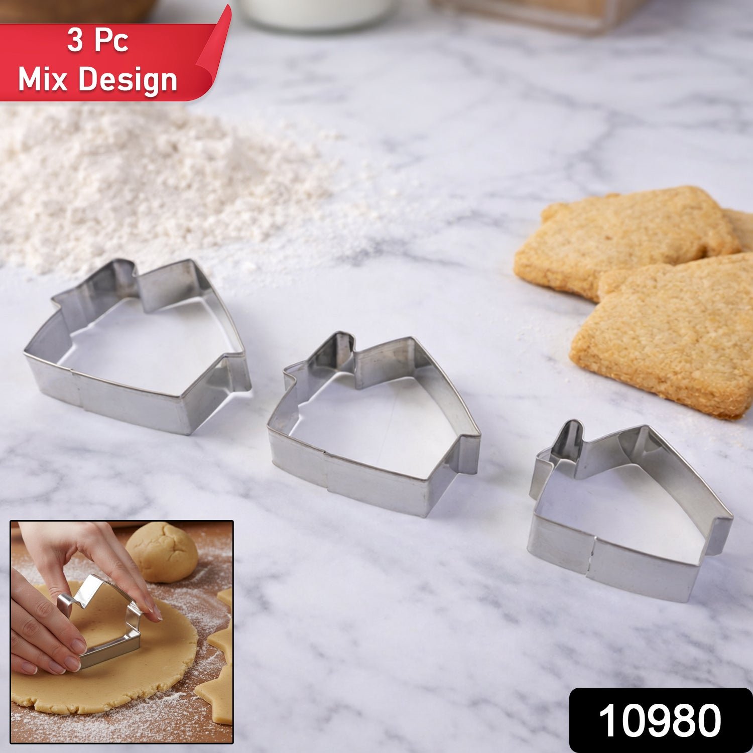 Stainless Steel House Shape Cookie Cutter Set (3 Pc Mix Design Set)