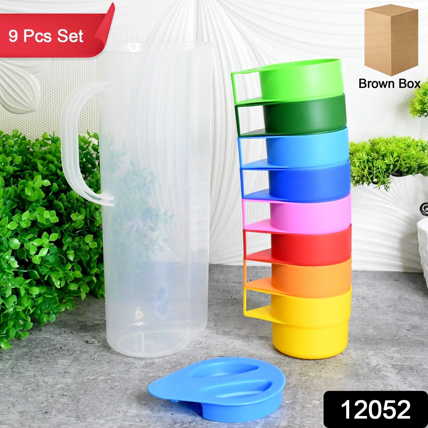 Rainbow Picnic Plastic Pitcher / Jug / Kettle Glass / Cup Set Water (9 Pcs Set)