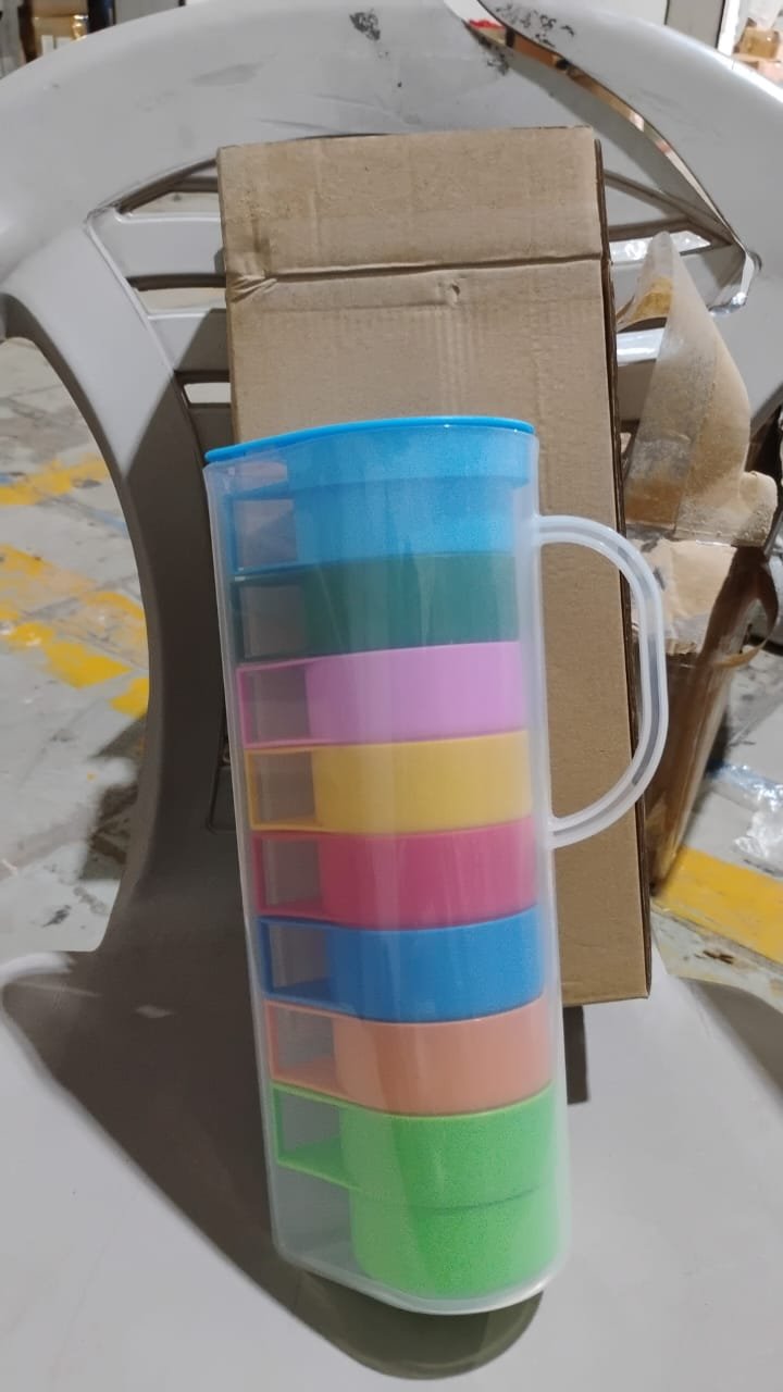 Rainbow Picnic Plastic Pitcher / Jug / Kettle Glass / Cup Set Water (9 Pcs Set)