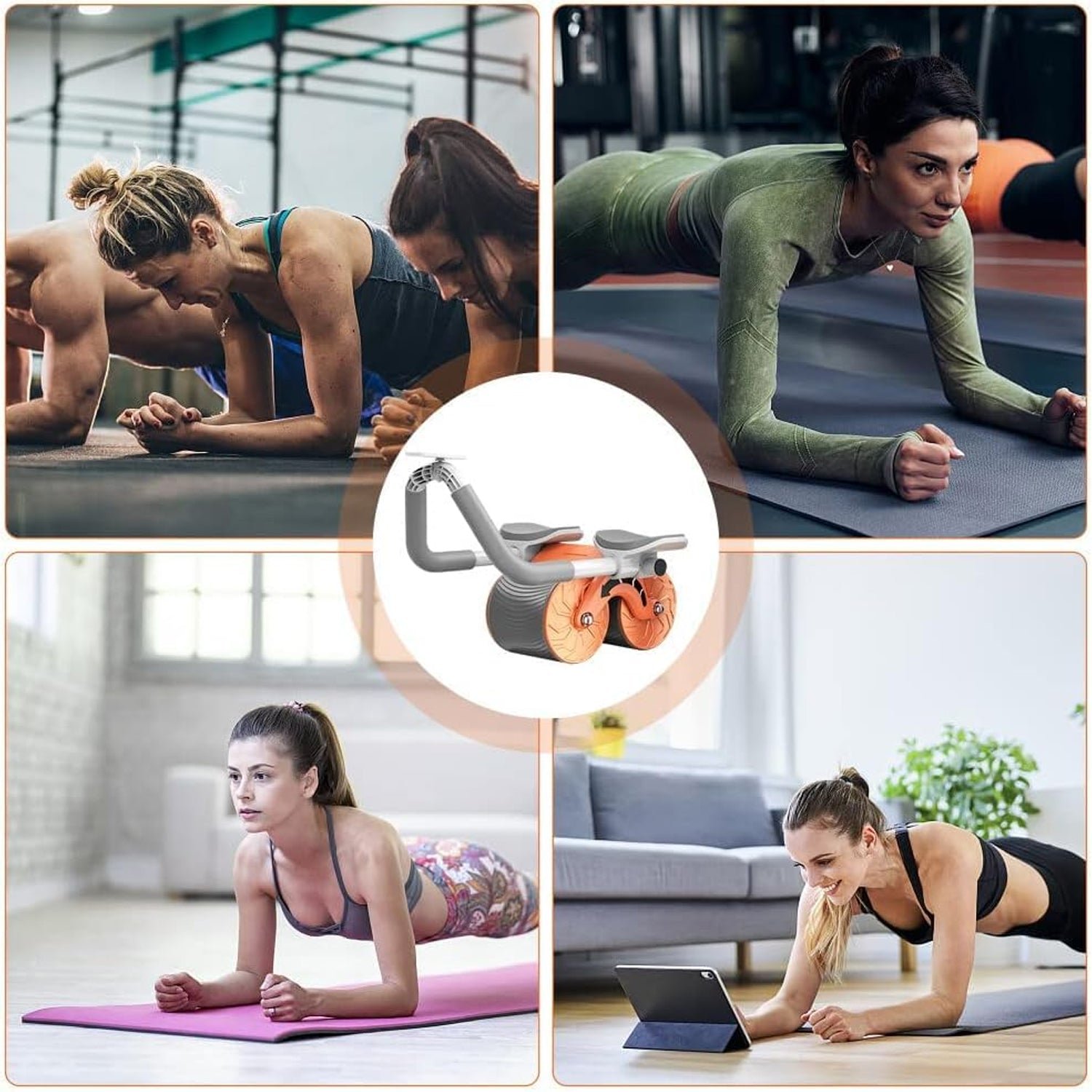 Automatic Rebound Ab Roller Wheel with Timer & Elbow Support for Fitness