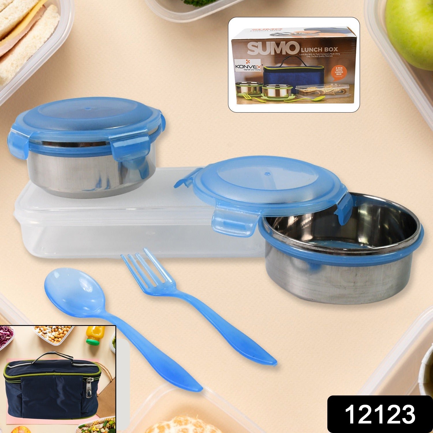 Sumo Lunch Box with Bag – Plastic Lunch Box & Spoon/Fork Set (2 Pc)