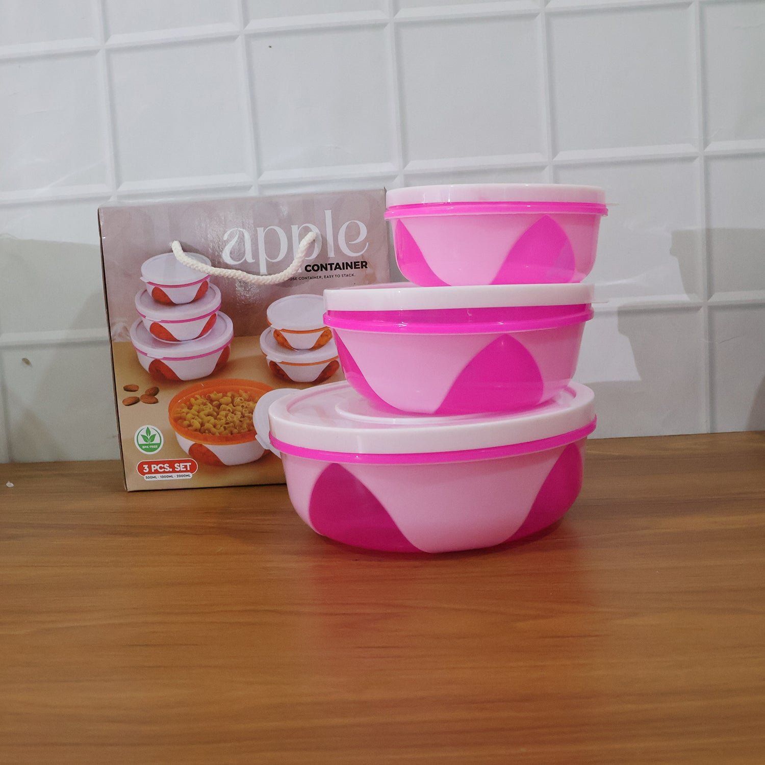 Apple Set of 3 Plastic Storage Containers (1 Pc)