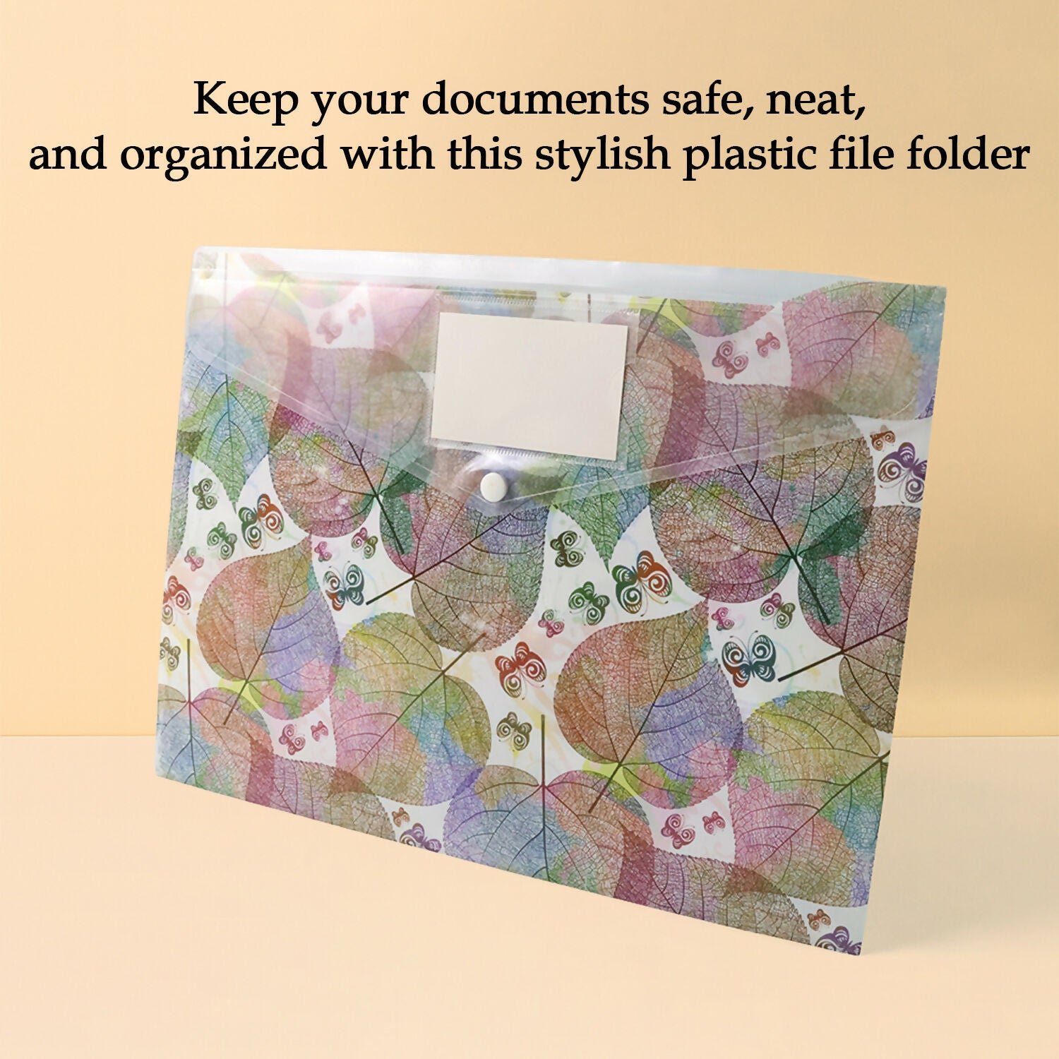 Printed A4 Document Folder – Leaf Design with Button Closure & Label Slot (1 Pc)