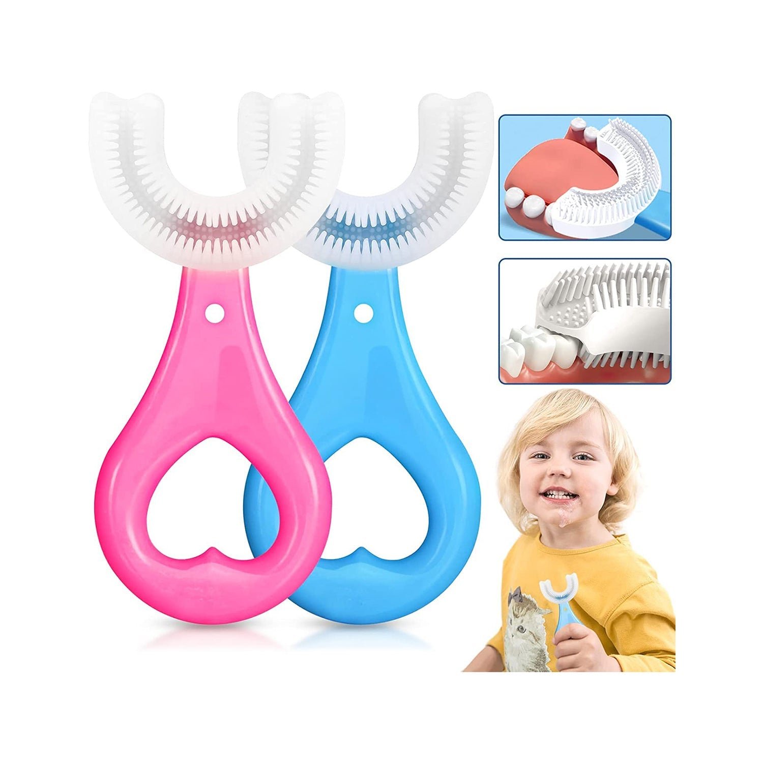 U-Shaped Kids Toothbrush (2–6 Years) with Ultra-Soft Food-Grade Silicone Head