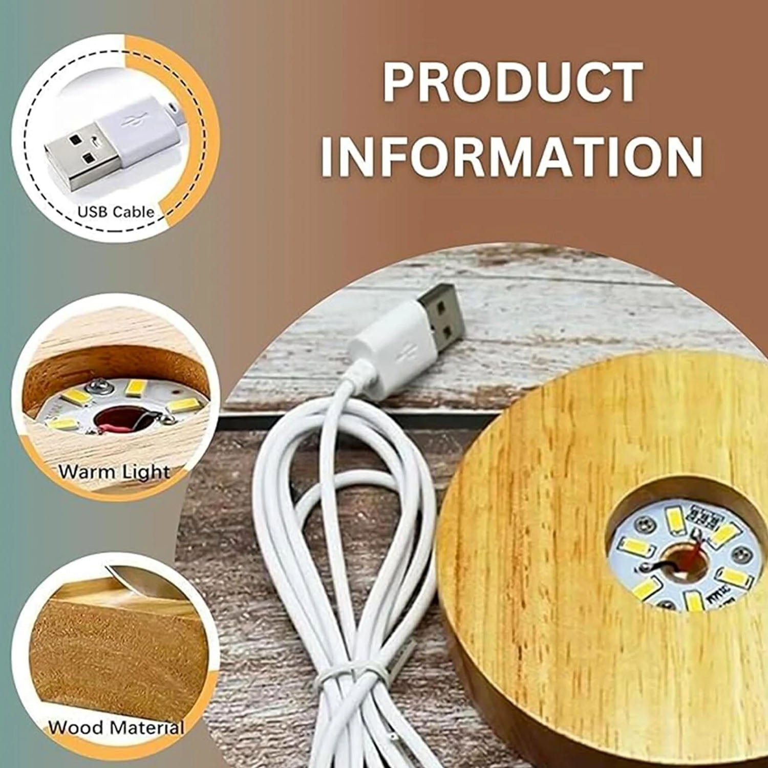 3D Crystal Lakshmi Ball LED Night Lamp with Wooden Base