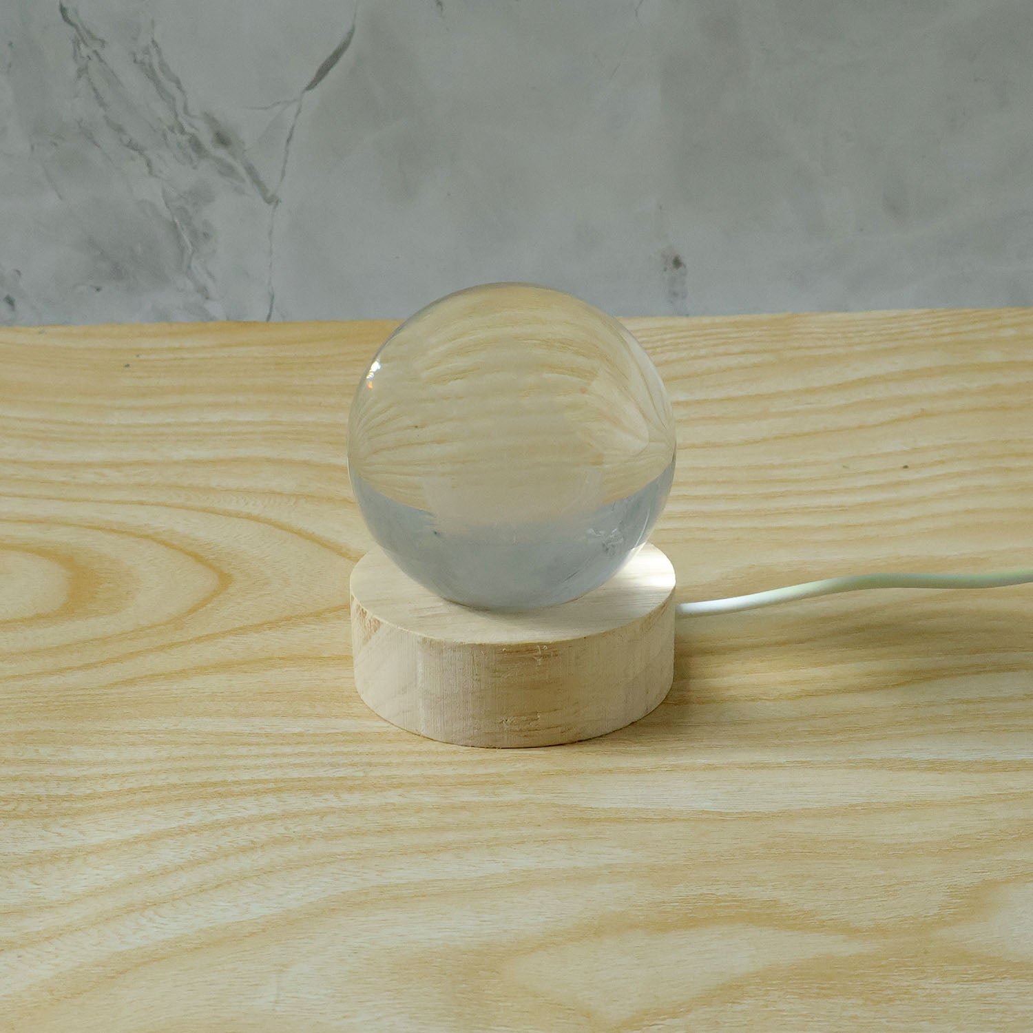 3D Crystal Lakshmi Ball LED Night Lamp with Wooden Base