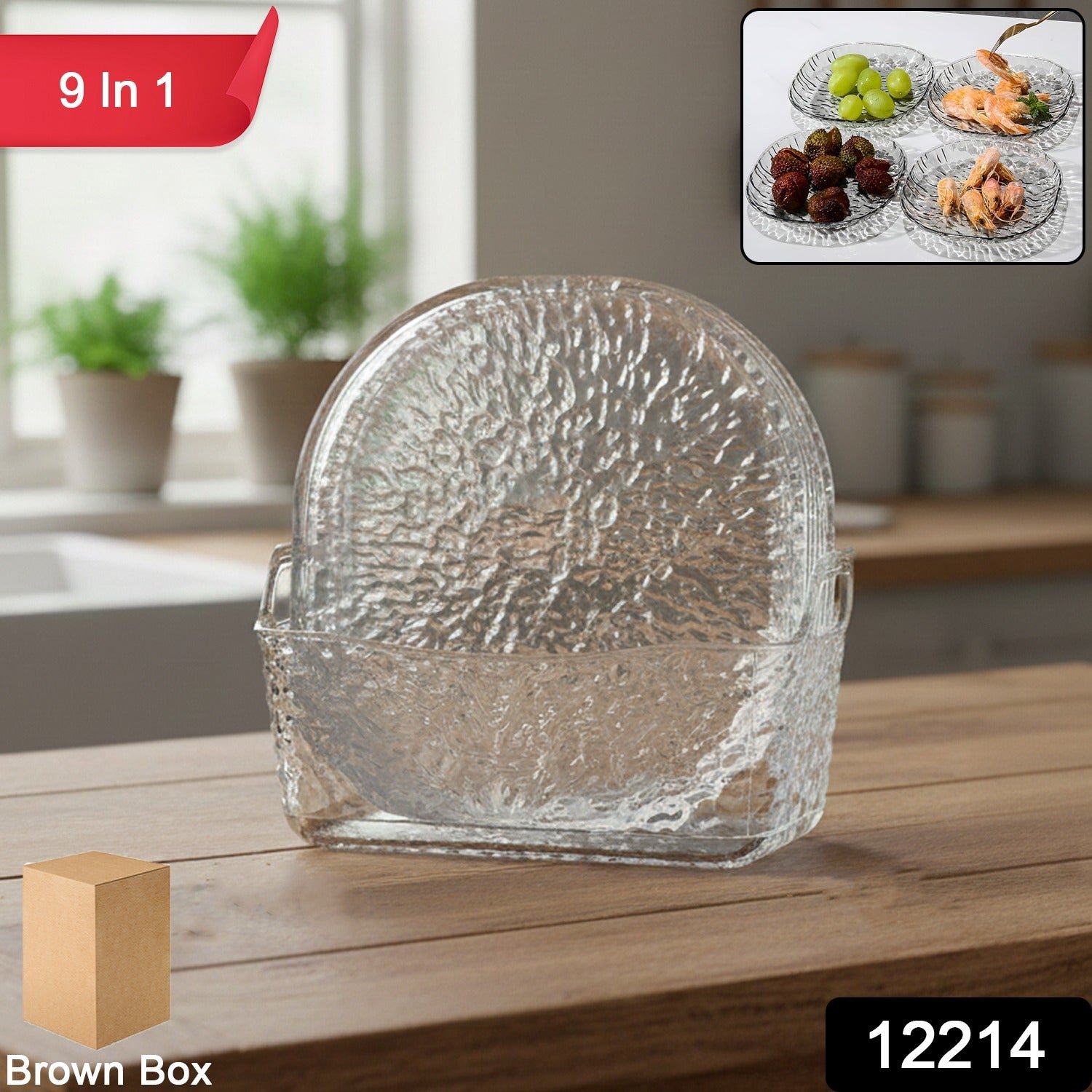 9-in-1 Crystal Glass Snack Serving Plates Set