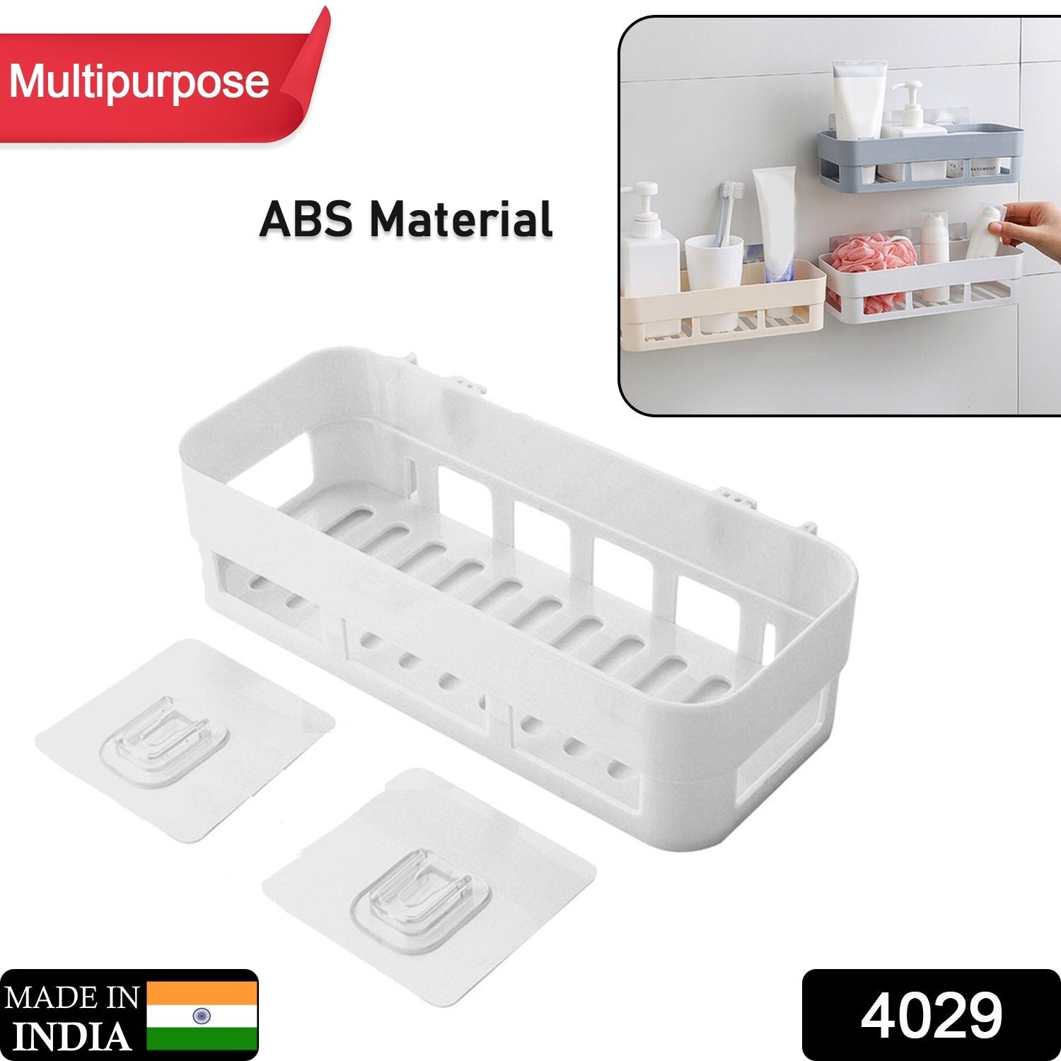 ABS Plastic Shower Corner Caddy Shelf with Wall-Mounted Suction Cup