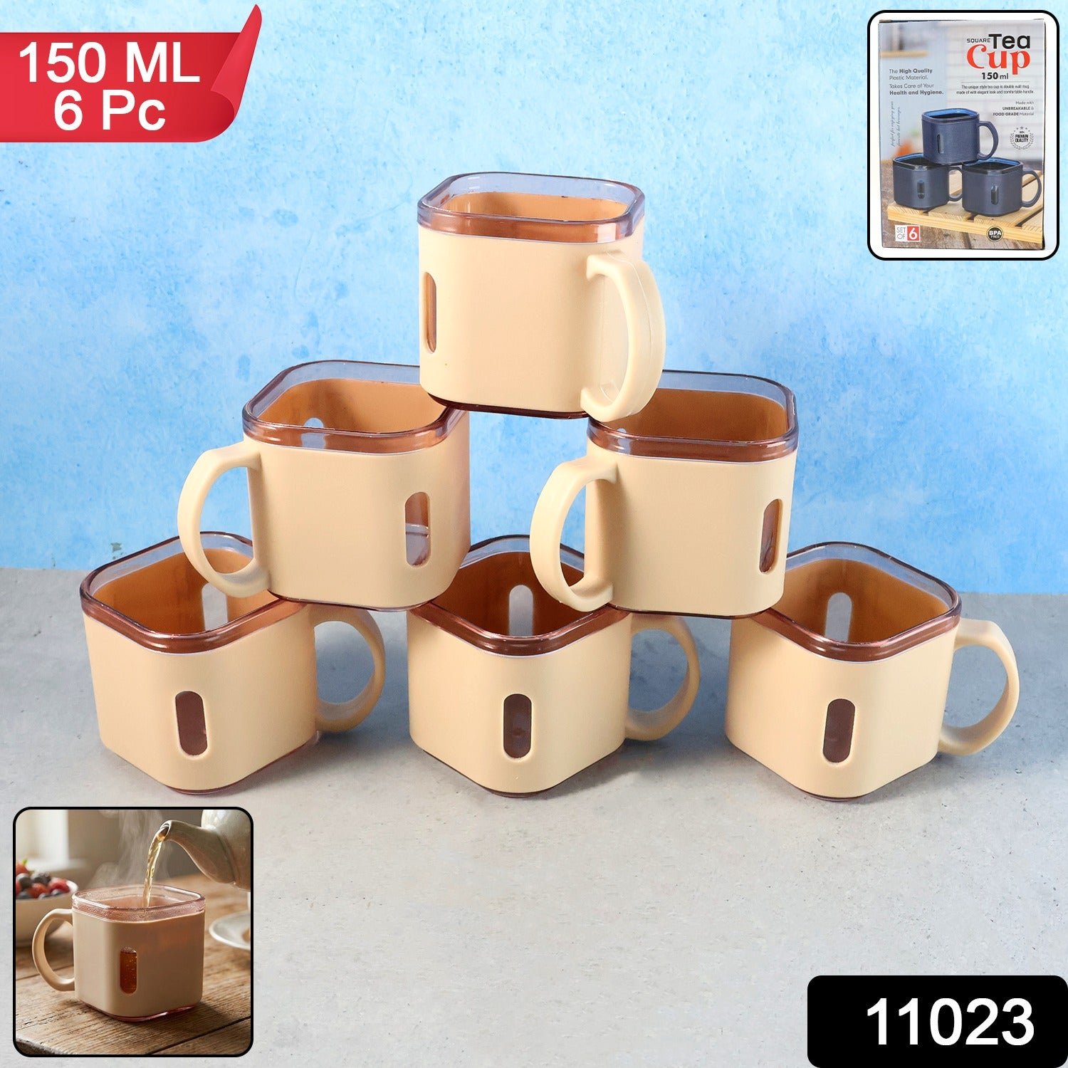 Premium Square Shape Tea Cup Set – 6-Piece (150 ML)