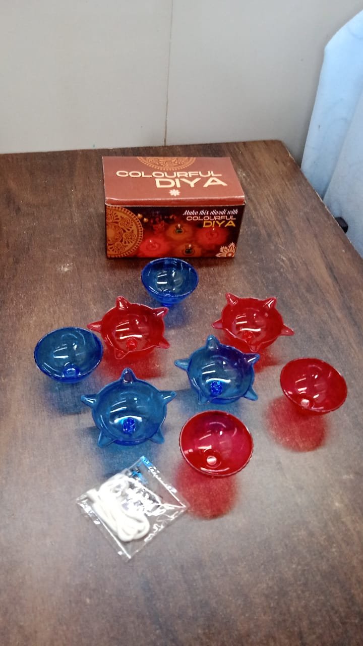 Colourful Reflection Diya Combo Plastic Candle Cup Multi Shape, Diwali (4 Pcs Set)
