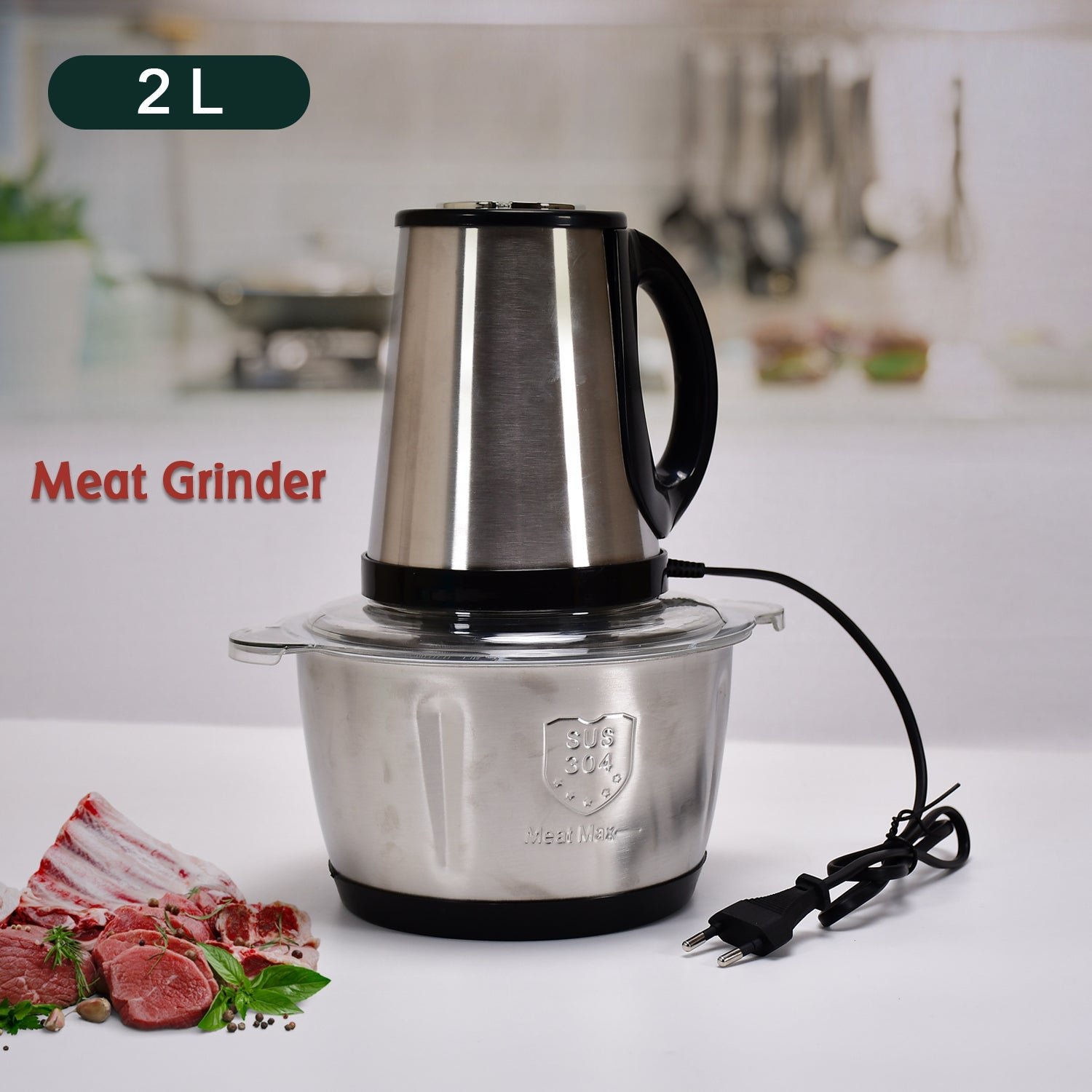 STAINLESS STEEL ELECTRIC MEAT GRINDERS WITH BOWL  (2L, 250WATTS)