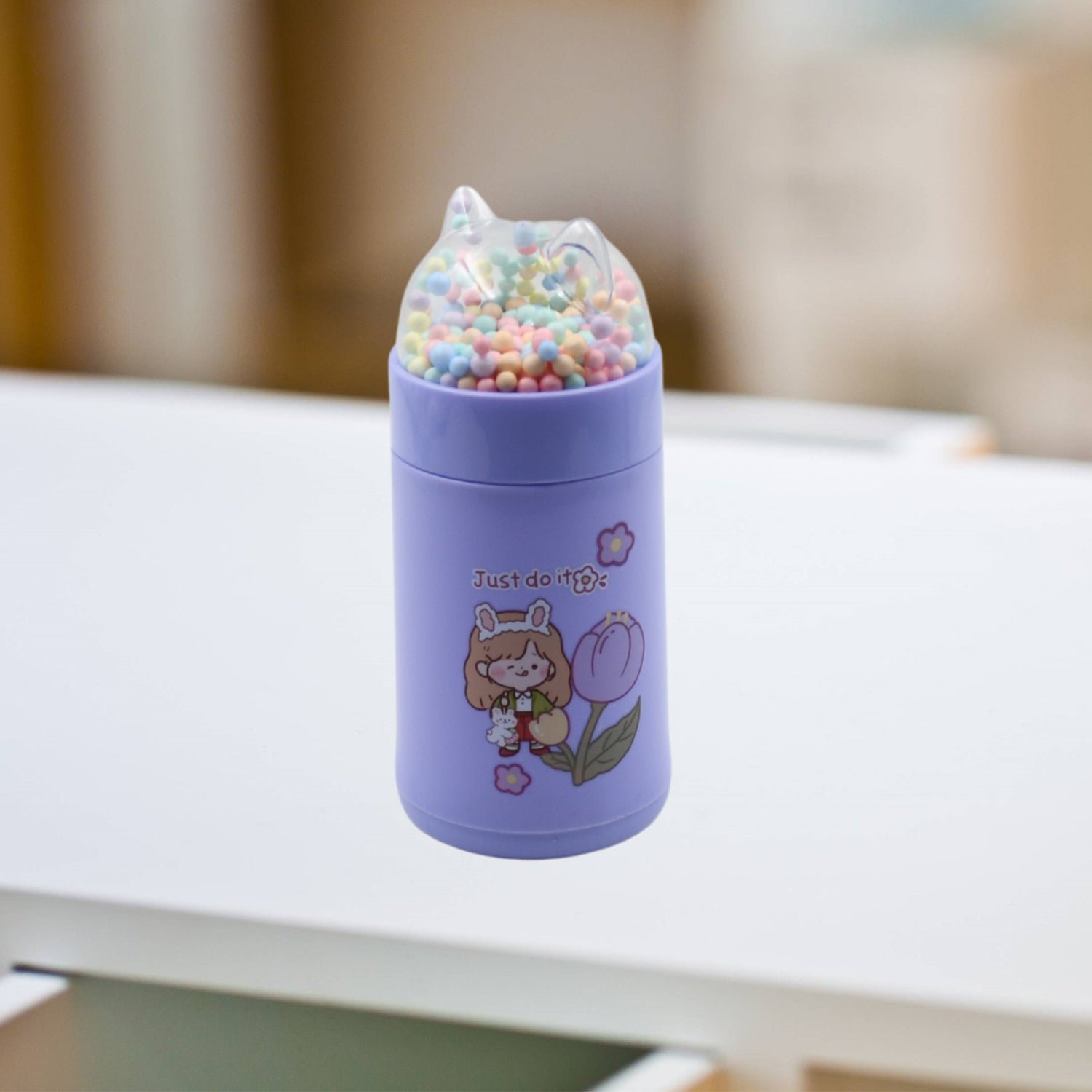 Girl Glass Water Bottle for School with Kid Sparkle Strap Cat 350ml (MOQ :- 75 pc)