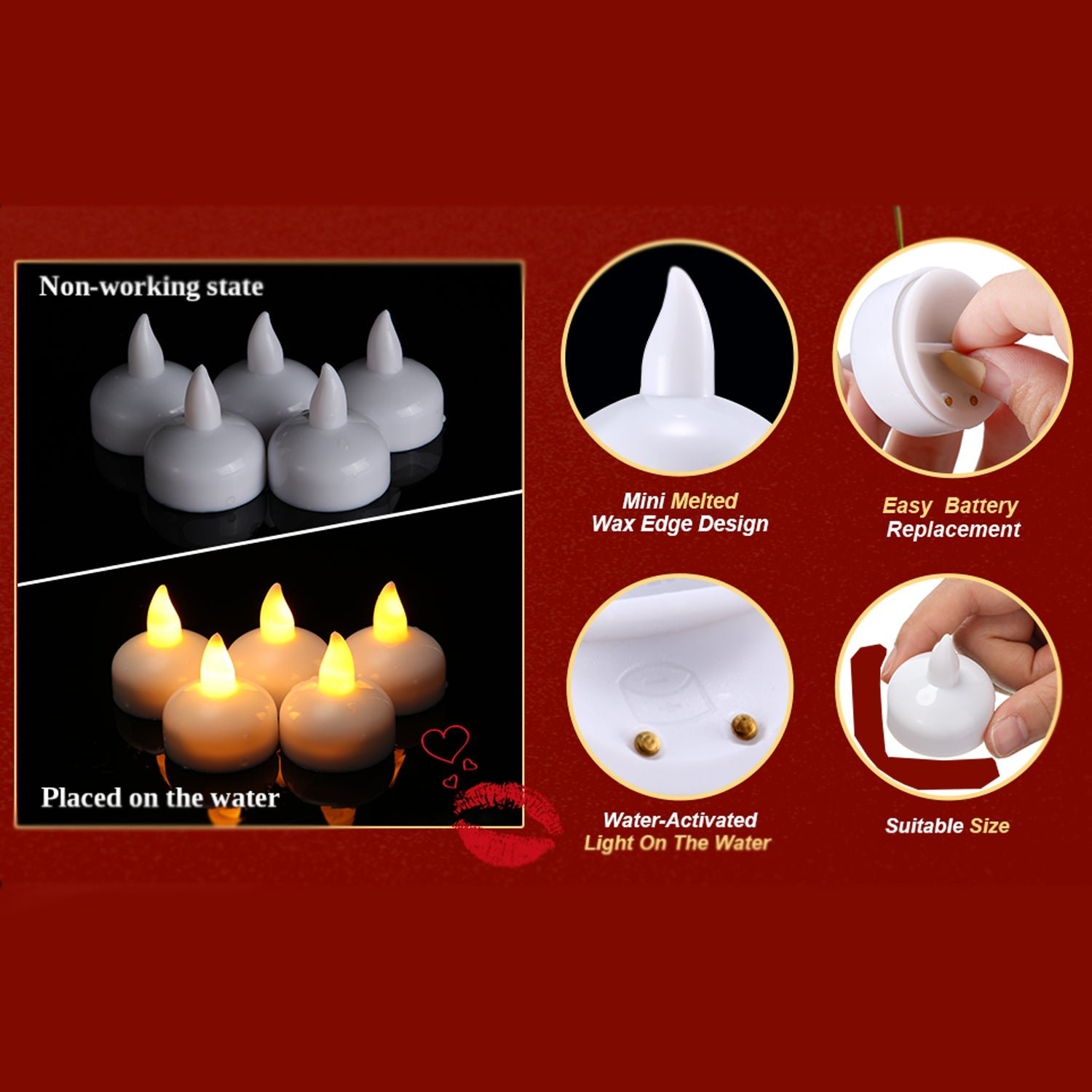 Flameless Floating Tea Light Candles – Battery Operated Set of 8 in Box
