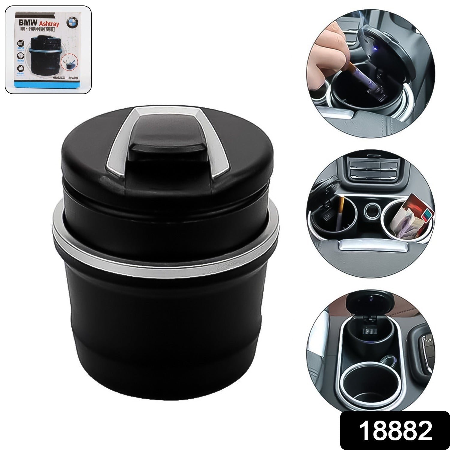 Portable Car Ashtray with Lid and Blue LED Light (1 Pc / With Color Box)