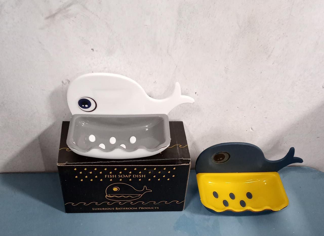 Fish Shape Soap Dish Adhesive Waterproof Wall Mounted Bar Soap Dish (Pack of 2Pc)