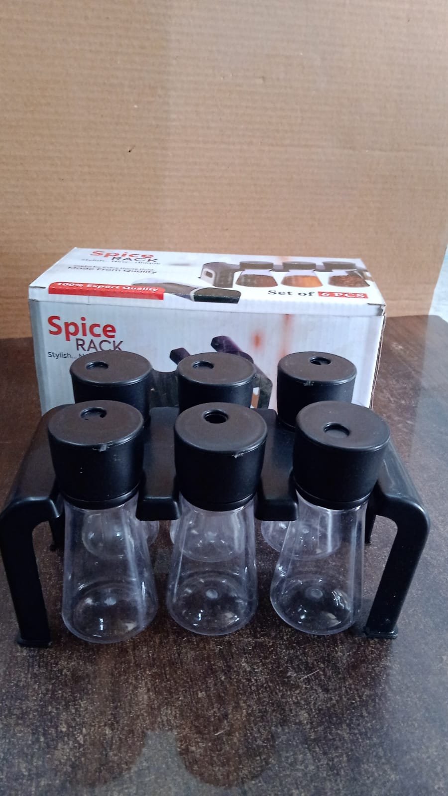 6-Piece Plastic Spice Jar Set with Stand