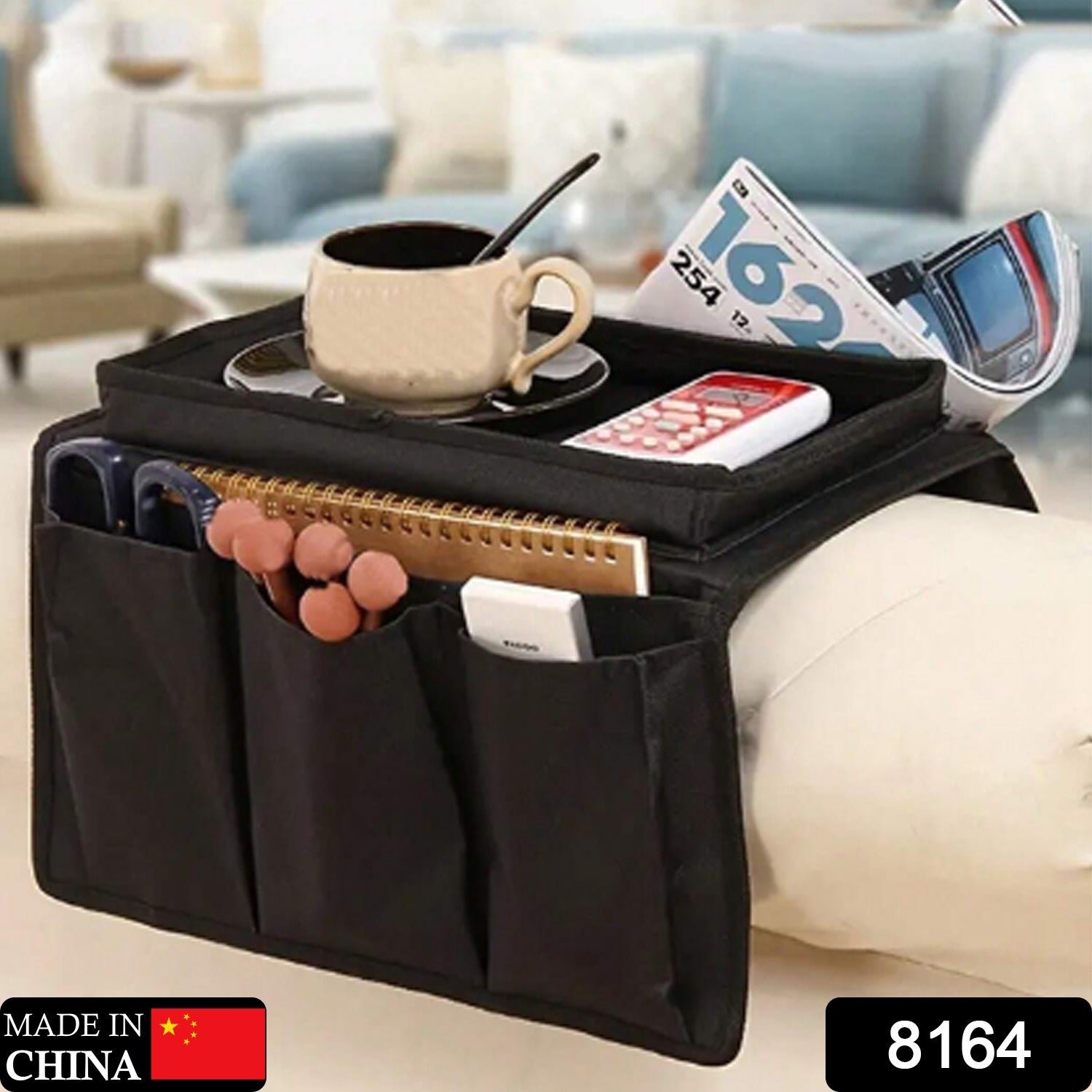 Sofa Arm Rest Hanging Storage Bag for Magazines & Books (Black)