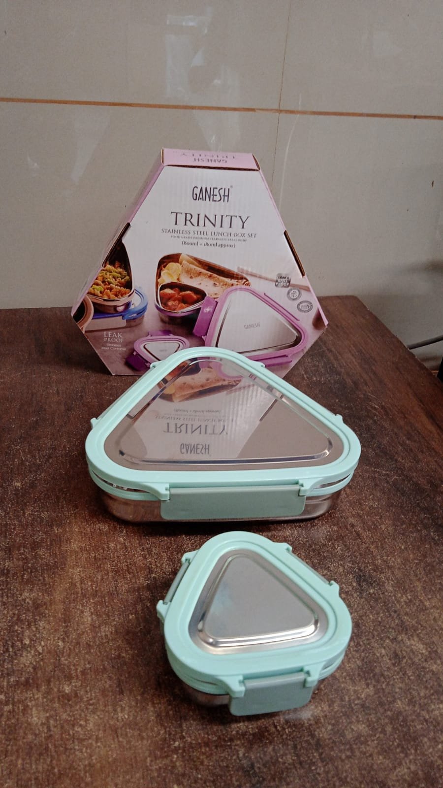 Ganesh Trinity 2-Piece Stainless Steel Triangle Lunch Box Set