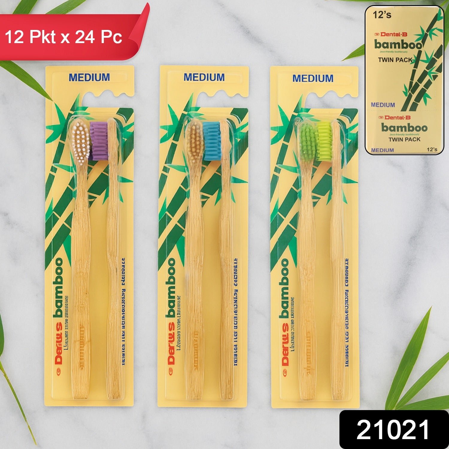 Eco-Friendly Bamboo Toothbrush Twin Pack (12 Packets × 24 Pieces)