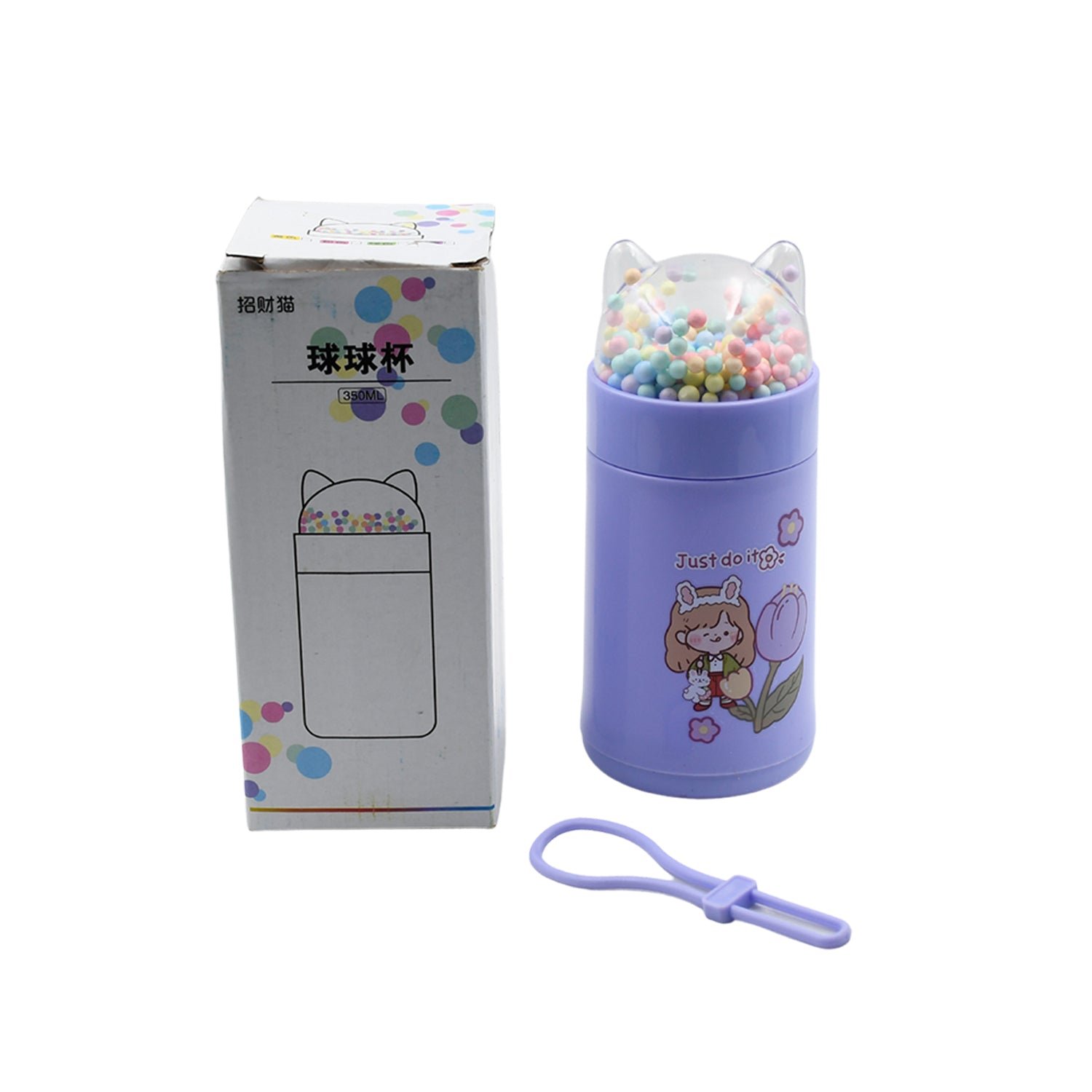 Girl Glass Water Bottle for School with Kid Sparkle Strap Cat 350ml (MOQ :- 75 pc)