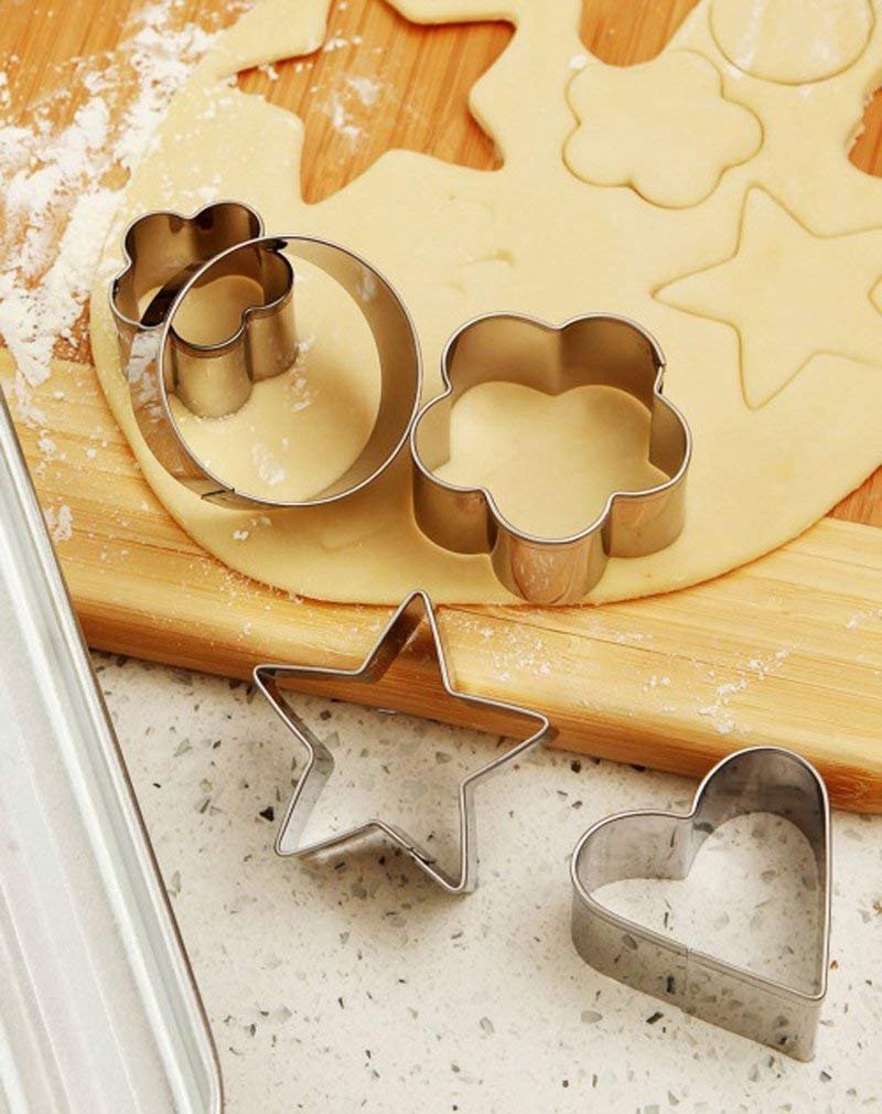 Stainless Steel Cookie Cutter Set – Heart, Round, Star & Flower Shapes (12 Pcs)