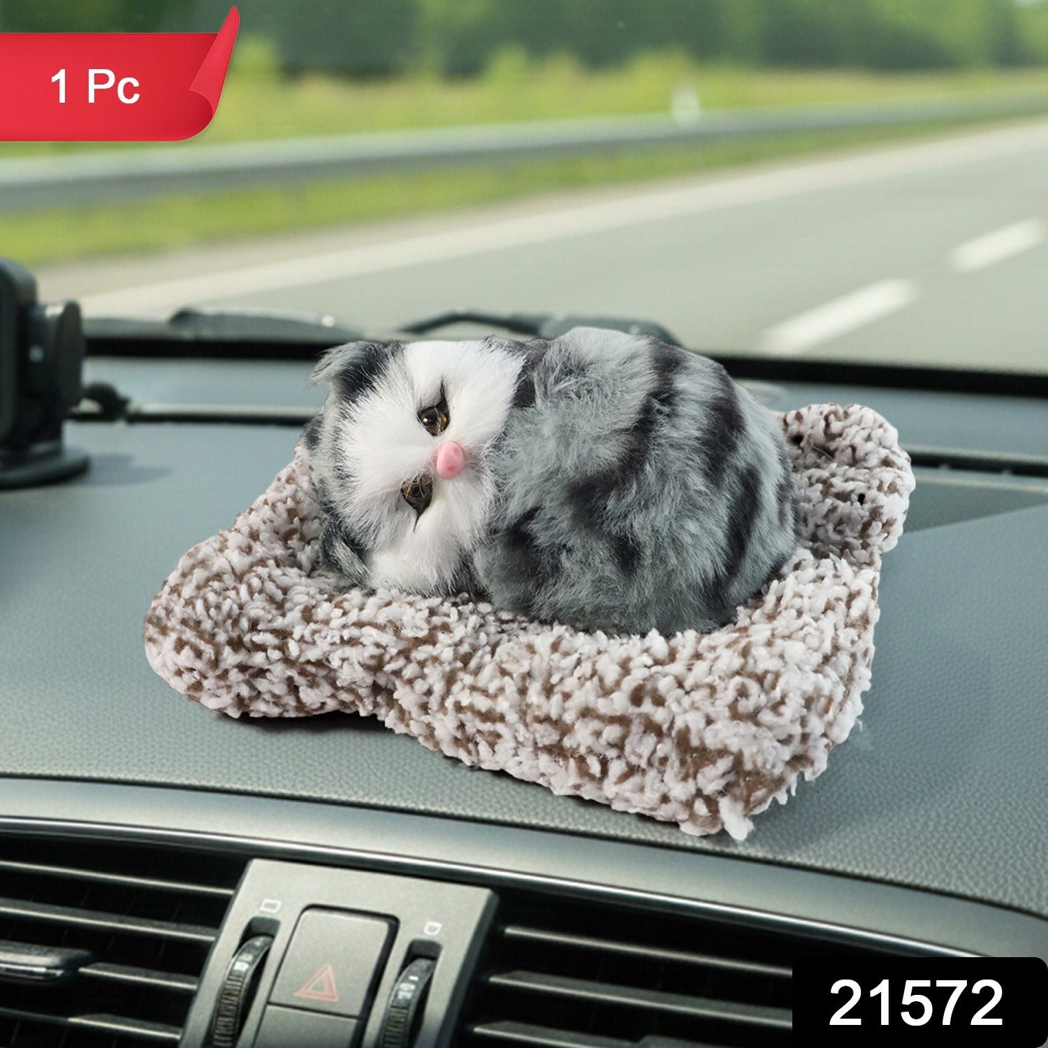 Soft Plush Cute Open-Eye Cat Car Dashboard Showpiece Toy (1 Pc)