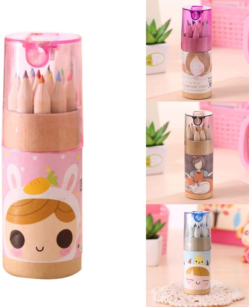 12 Mini Colouring Pencils with Sharpener, Kids Drawing Set for School & Sketching